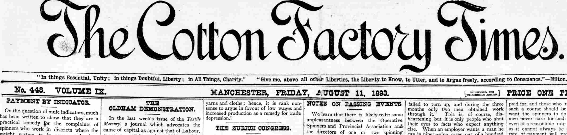 Masthead from the Cotton Factory Times